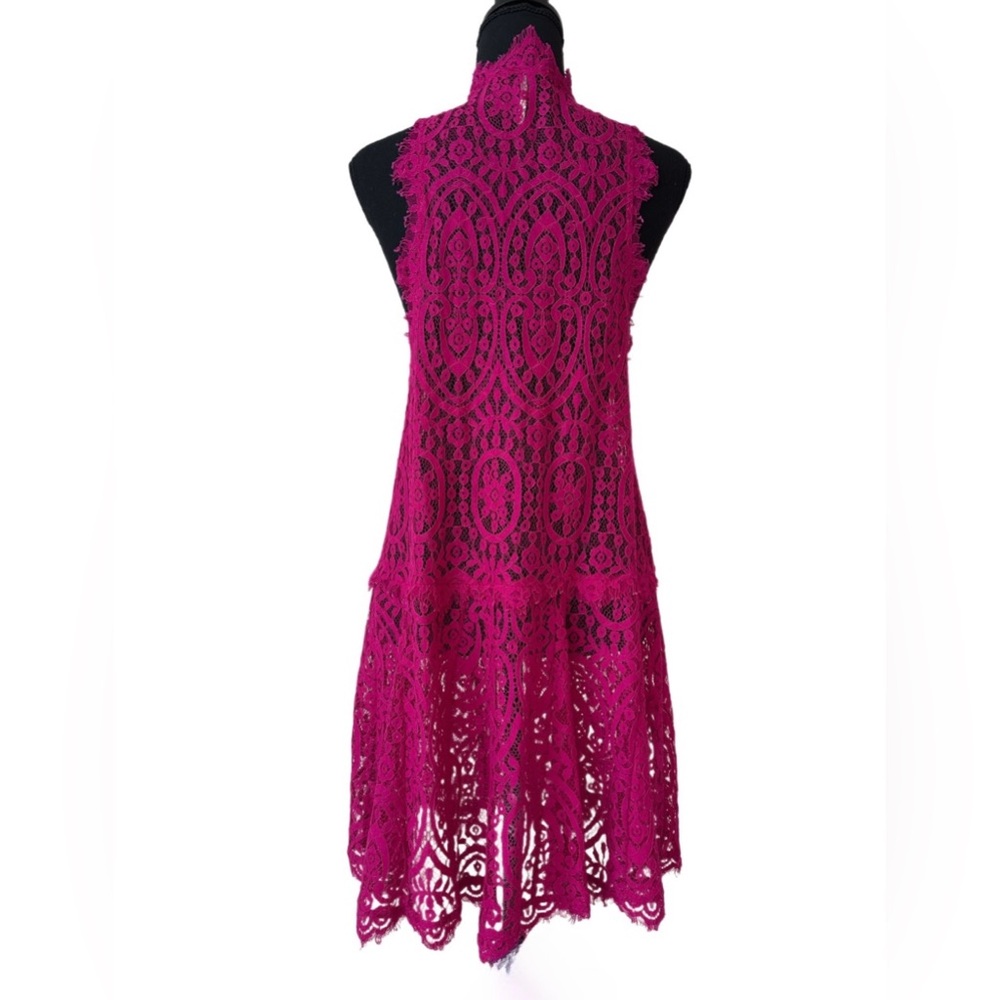 FREE PEOPLE ~ Fuchsia Sleeveless Eyelash Lace Drop Waist Dress size M - Picture 5 of 8